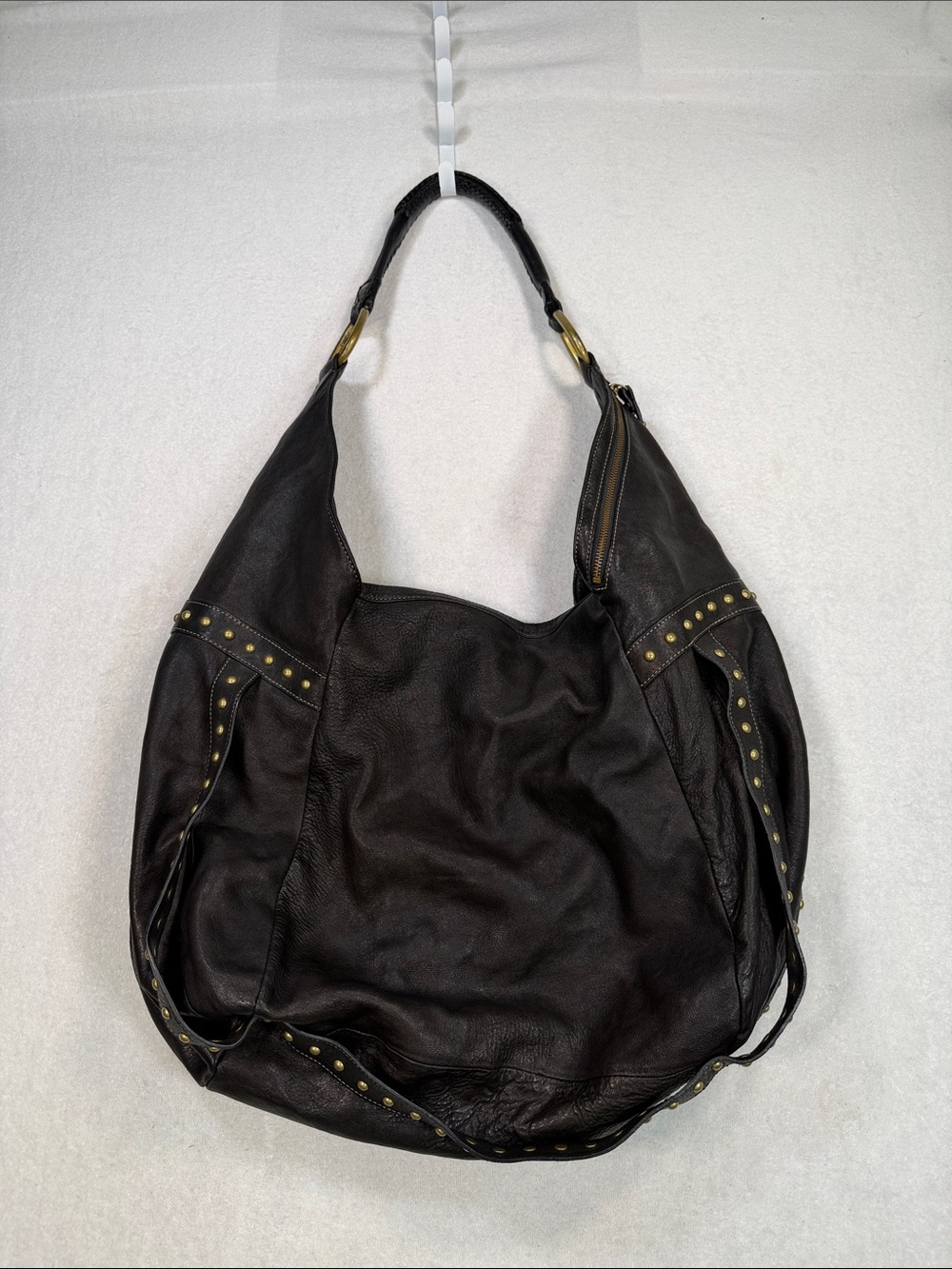 Vintage Y2K Kenneth Cole Travel Hobo Hudson Rivet Studded Leather Hobo Bag